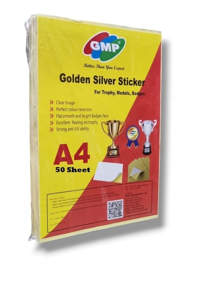 GMP Golden And Silver Self Adhesive Sticker Sheet With Background Pasting For Use Trophy, Medals And Badges 50 sheet - Image 1
